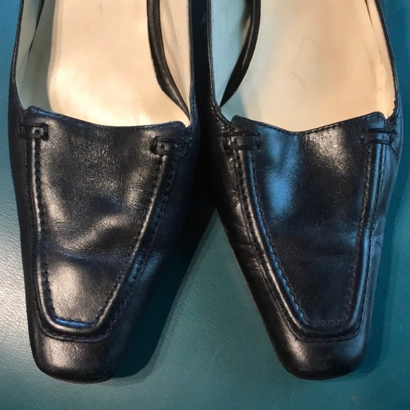 Bass Womens Black Leather Square Toe Slingback Kitten Heels Pumps - Picture 5 of 5